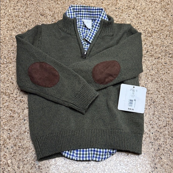 Starting Out Boy’s Quarter Zip Sweater with Brown Elbow Patches & Check Shirt - Picture 7 of 10